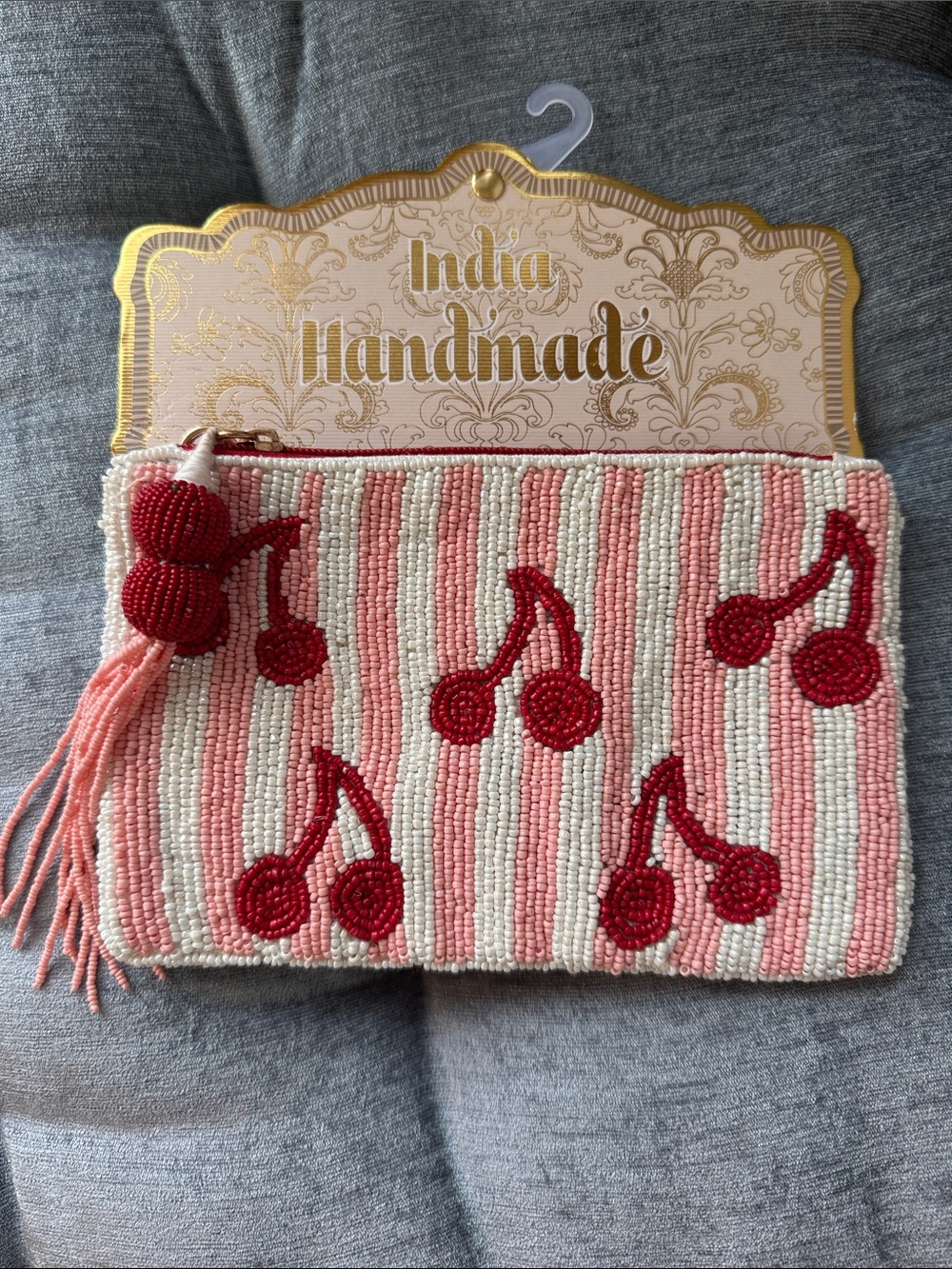 India Boutique Pink and Red Beaded Cherry Mini Bag
